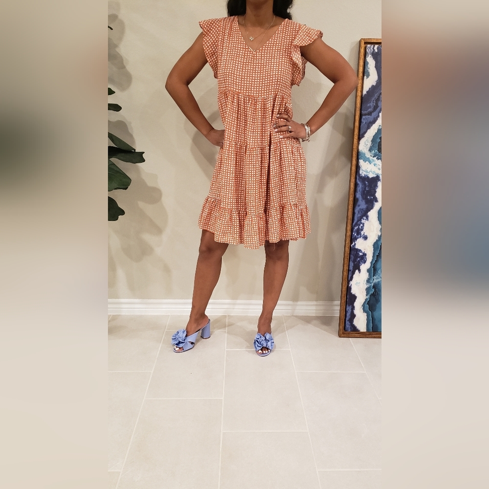 Ces Femme, orange& white ruffle swing dress